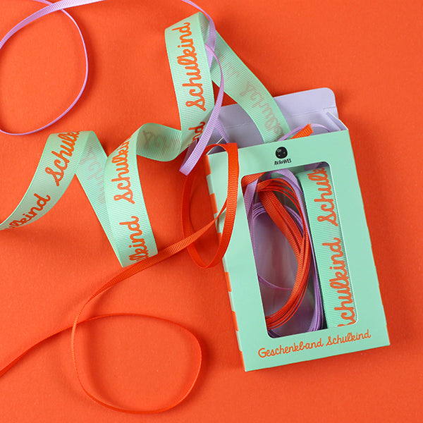 Geschenkband-Set SCHULKIND Mint/Flieder/Rot