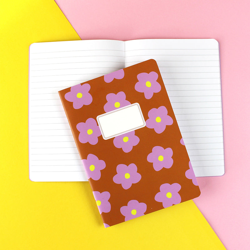 Notizheft Flowers brown/lilac/yellow liniert