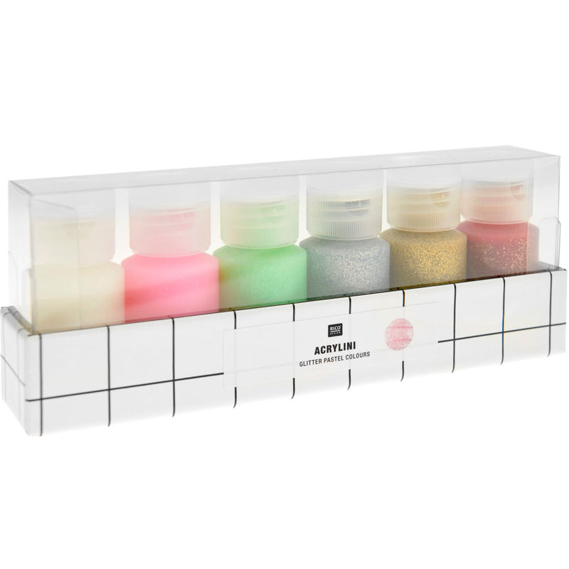 Acrylini Acrylfarben Set Glitter Pastel Colours 6x22ml