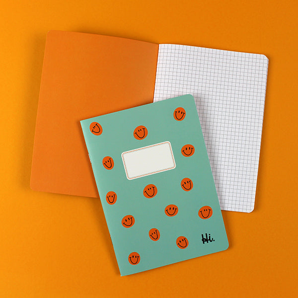 Notizheft mint mit orangen Smiles kariert, DIN A5