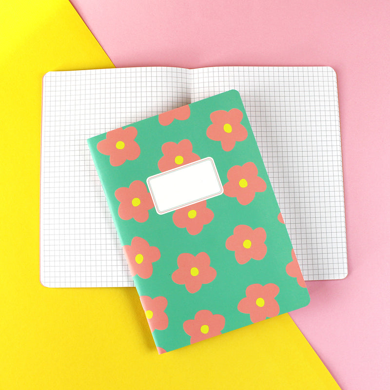 Notizheft Flowers mint/rose/yellow kariert