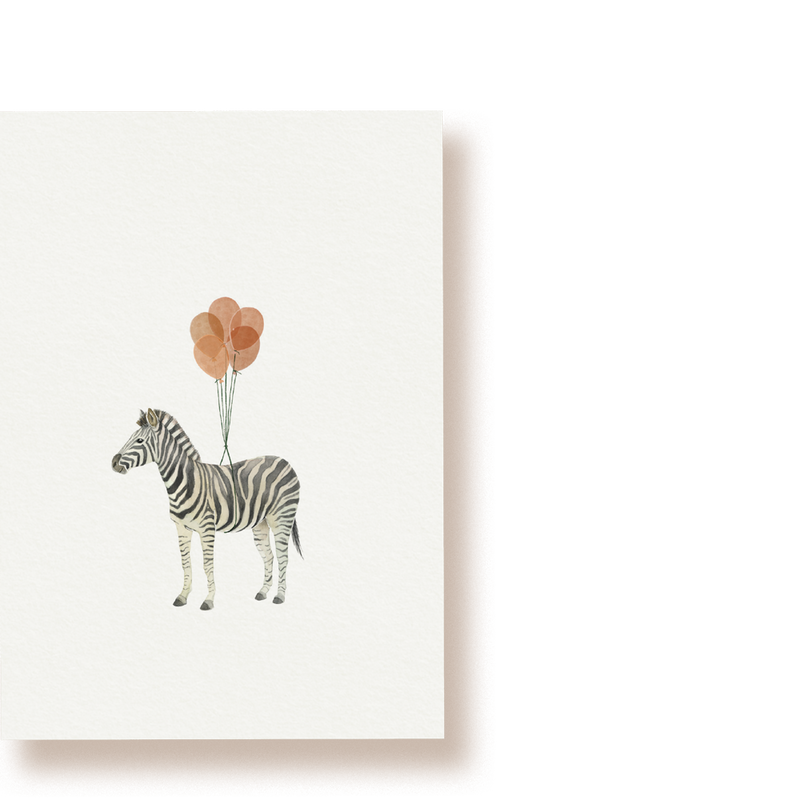 Zebra mit Luftballons  | Postkarte