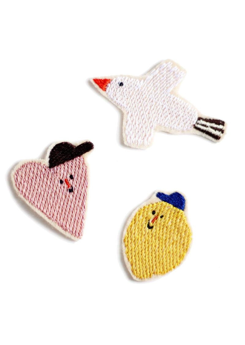 Aufnäher SET Zitrone, Herz, Vogel