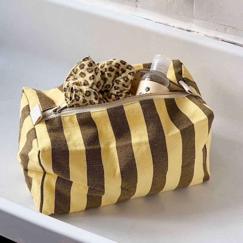 Kulturtasche Zitrone/Olive gestreift